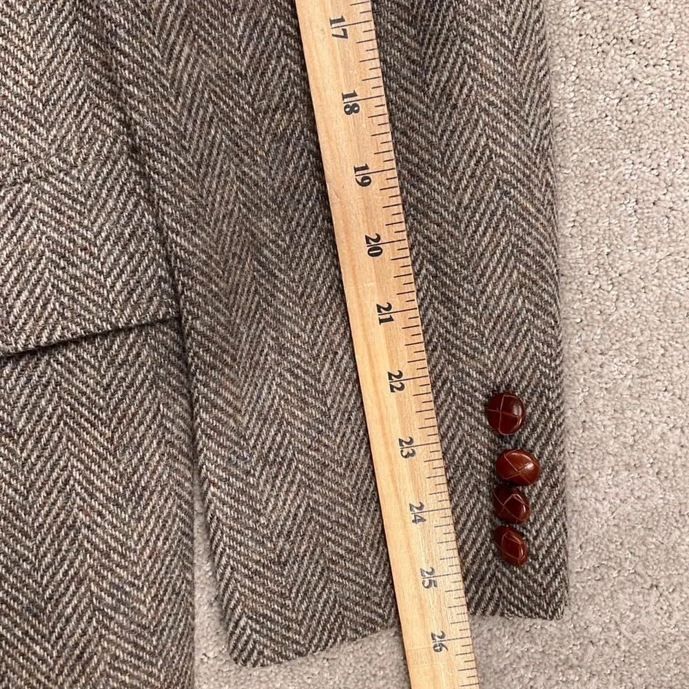 Stanbrooke Shop Blazer Mens 42R Brown Herringbone Leather Buttons Academic Tweed